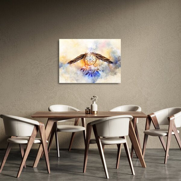 Staklena slika - Lovilec sanj s perjem (70x50 cm)