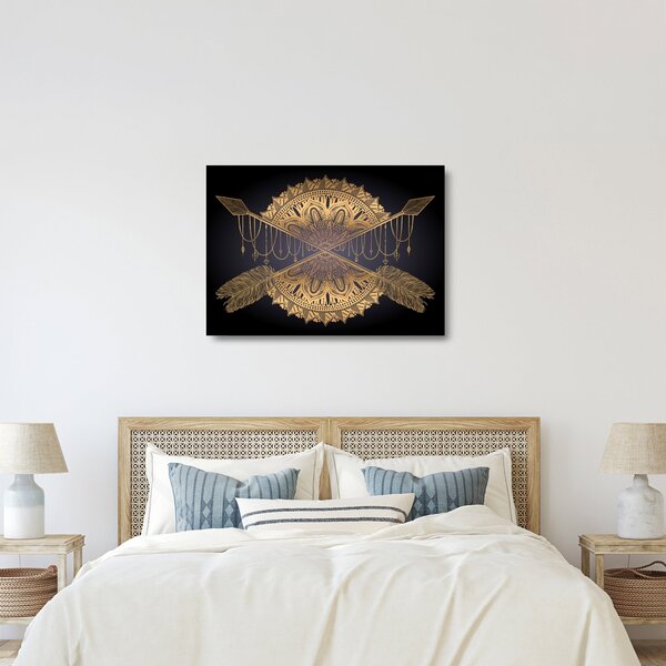 Staklena slika - Zlata mandala s puščicami (70x50 cm)