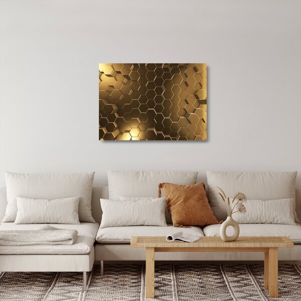 Staklena slika - Zlati šesterokotniki (70x50 cm)