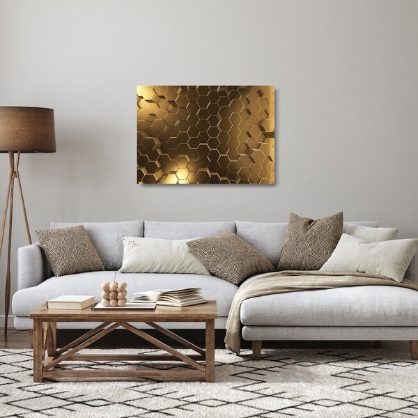 Staklena slika - Zlati šesterokotniki (70x50 cm)