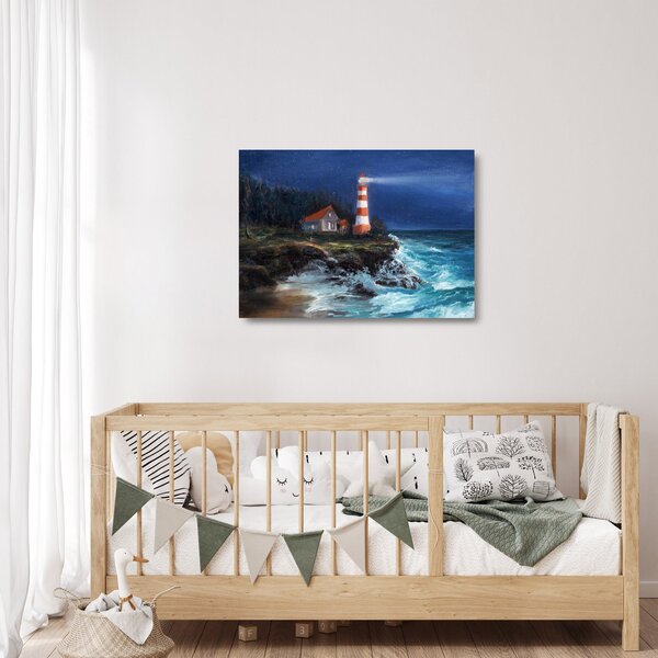 Staklena slika - Svetilnik na obali oceana, akvarel (70x50 cm)
