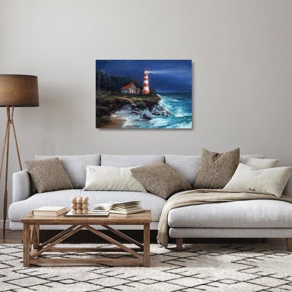 Staklena slika - Svetilnik na obali oceana, akvarel (70x50 cm)