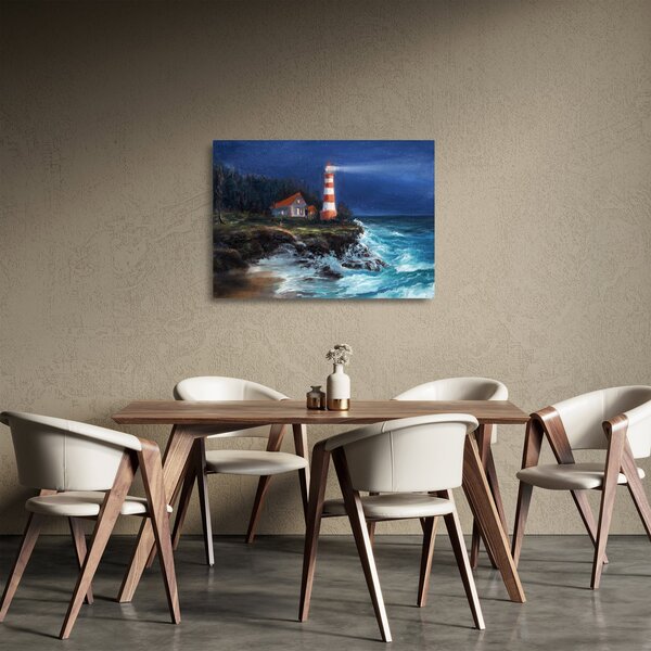 Staklena slika - Svetilnik na obali oceana, akvarel (70x50 cm)