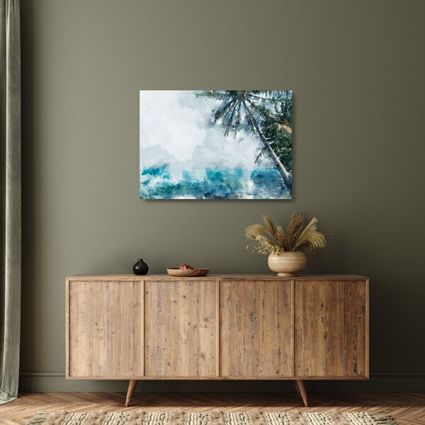 Staklena slika palme nad morjem (70x50 cm)