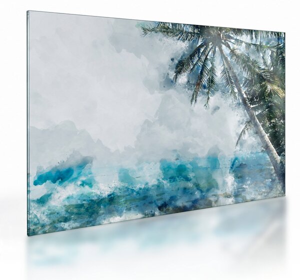 Staklena slika palme nad morjem (70x50 cm)