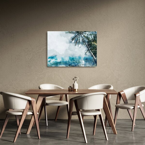 Staklena slika palme nad morjem (70x50 cm)