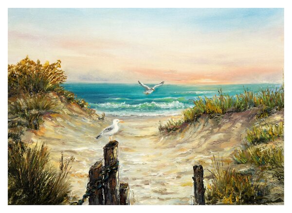 Staklena slika - Peščena plaža (70x50 cm)
