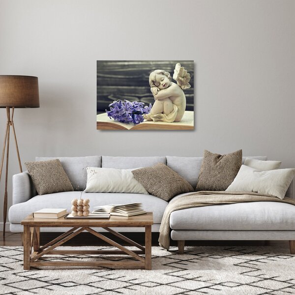 Staklena slika angela z rožo (70x50 cm)