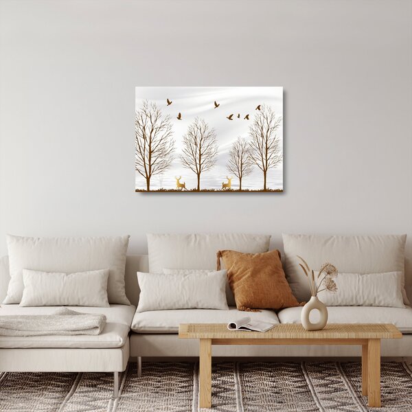 Staklena slika - Jeleni pred reko (70x50 cm)
