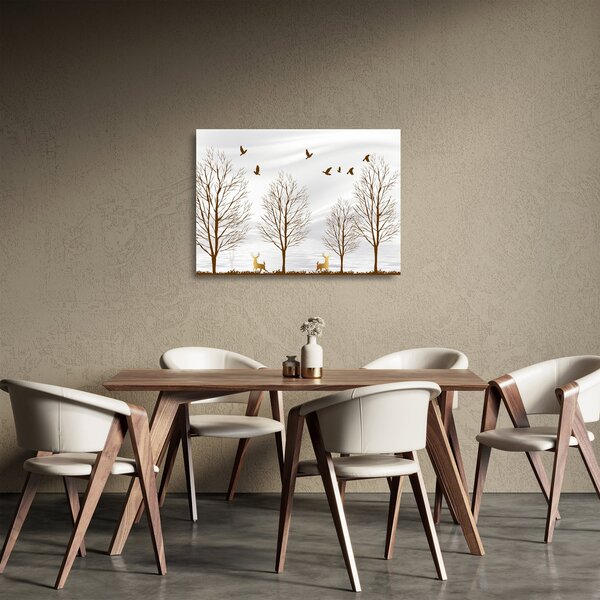 Staklena slika - Jeleni pred reko (70x50 cm)