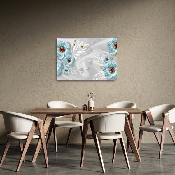 Staklena slika - 3D modre rože (70x50 cm)