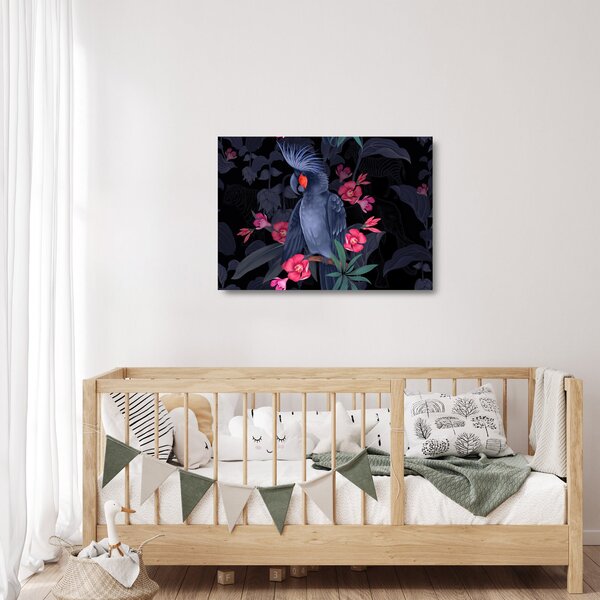 Staklena slika - Papiga med rožami (70x50 cm)