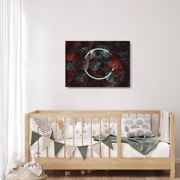 Staklena slika - Neonski krog med palmami (70x50 cm)