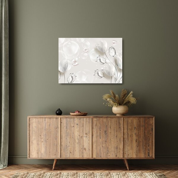 Staklena slika - Tulipani med mehurčki (70x50 cm)