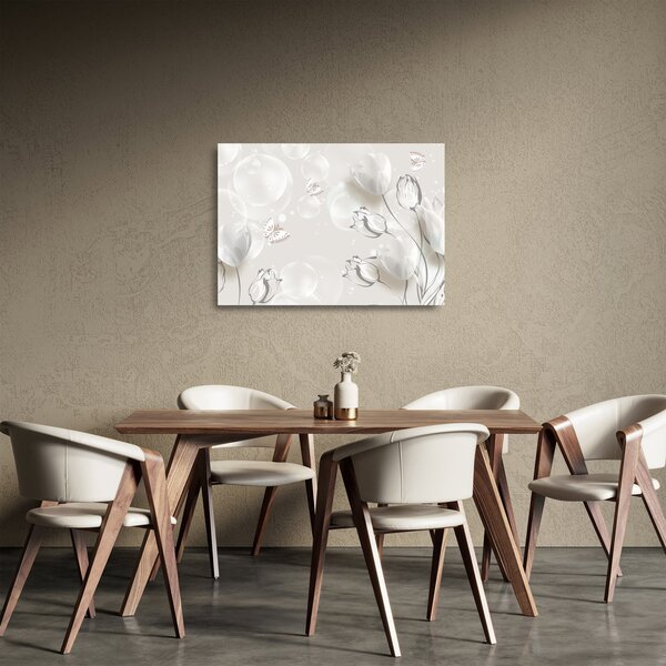 Staklena slika - Tulipani med mehurčki (70x50 cm)