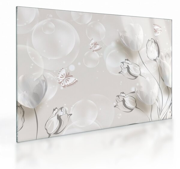 Staklena slika - Tulipani med mehurčki (70x50 cm)