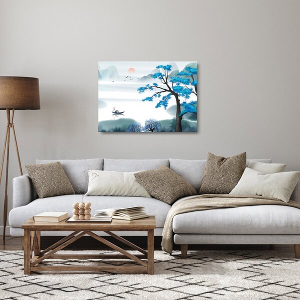 Staklena slika - Naslikano jezero s čolnom (70x50 cm)