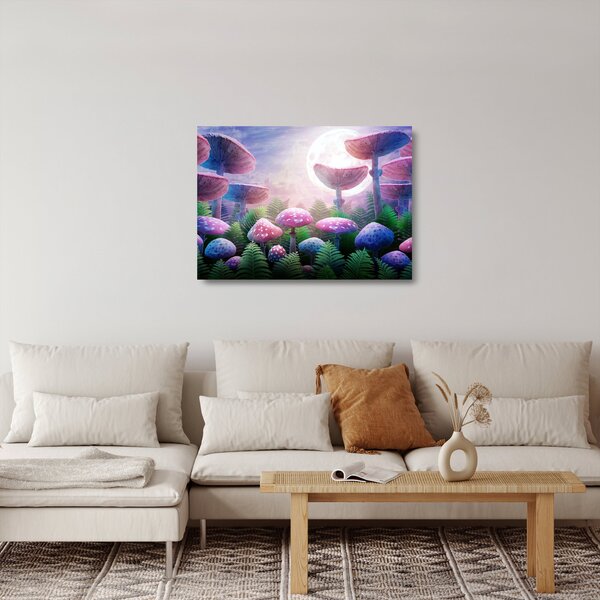 Staklena slika - Gobe ob polni luni, grafika (70x50 cm)