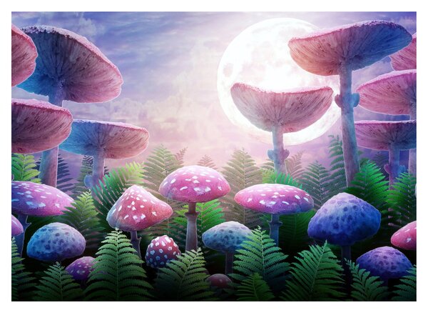 Staklena slika - Gobe ob polni luni, grafika (70x50 cm)