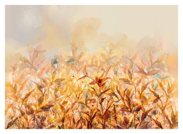 Staklena slika - Listje v jesenskih barvah, oljna slika (70x50 cm)