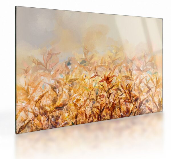 Staklena slika - Listje v jesenskih barvah, oljna slika (70x50 cm)