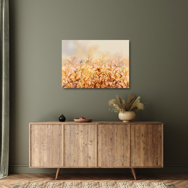 Staklena slika - Listje v jesenskih barvah, oljna slika (70x50 cm)