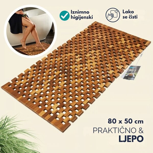 Kupaonska prostirka CUBE, bagremovo drvo, 80x50x1 cm, smeđa Casaria