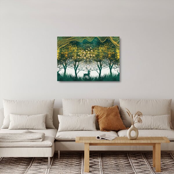 Staklena slika - Jeleni v zelenem gozdu (70x50 cm)