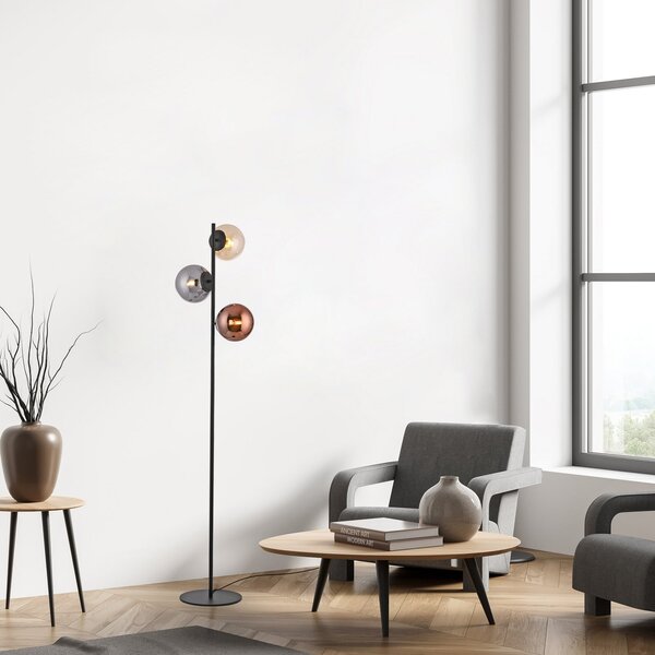 JUST LIGHT. GmbH Sjajna stajalka, 3 svjetla, crna/višebojna, staklena, E14, Crno, Dnevni boravak/blagovaonica, Staklo