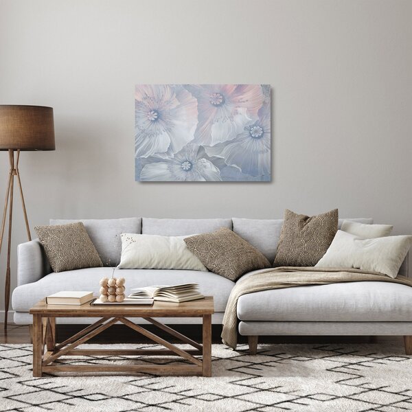 Staklena slika - Modre rože na steni (70x50 cm)