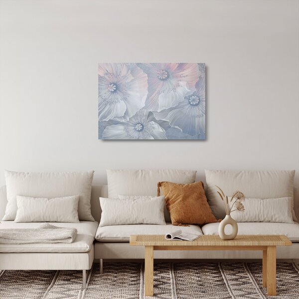 Staklena slika - Modre rože na steni (70x50 cm)