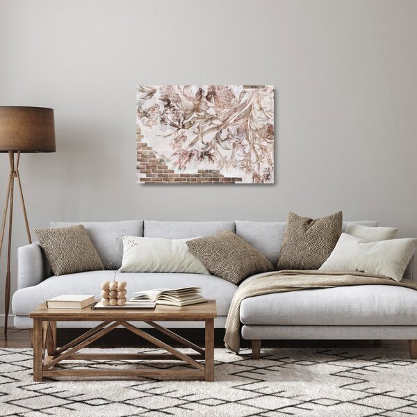 Staklena slika - Freska s cvetjem na opečni steni (70x50 cm)