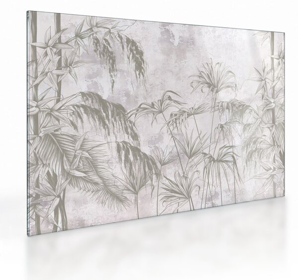 Staklena slika - Tropske rastline na steni v sivi barvi (70x50 cm)