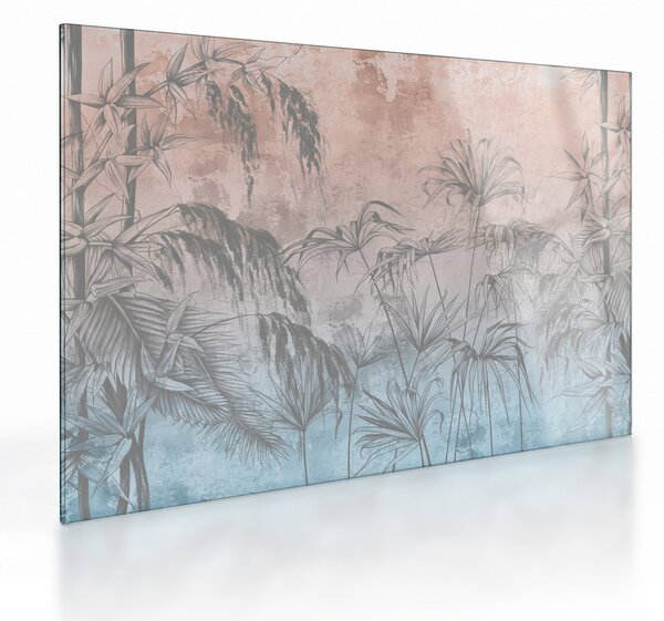 Staklena slika - Tropske rastline na steni (70x50 cm)