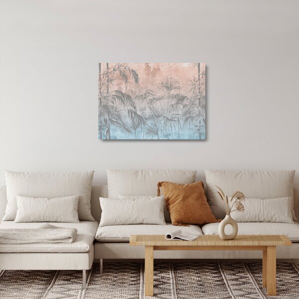 Staklena slika - Tropske rastline na steni (70x50 cm)