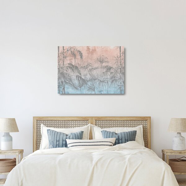 Staklena slika - Tropske rastline na steni (70x50 cm)