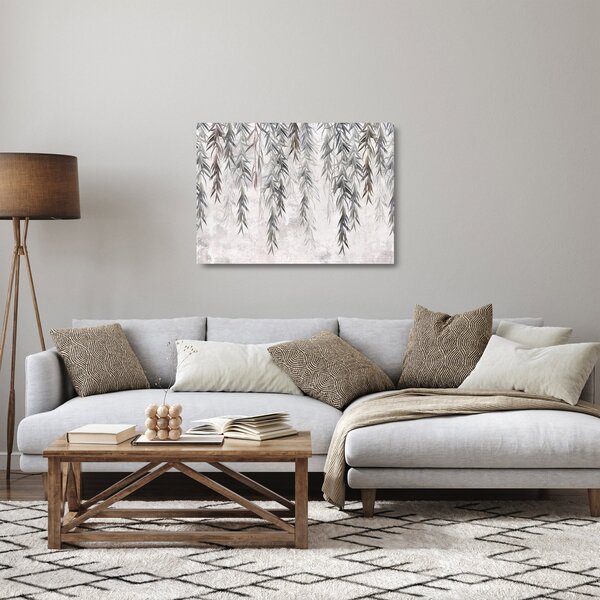 Staklena slika - Vrbove vejice v sivem ometu (70x50 cm)