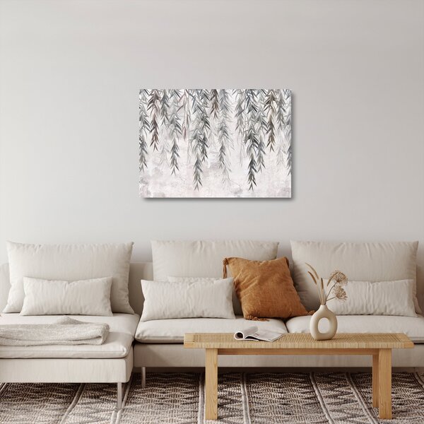 Staklena slika - Vrbove vejice v sivem ometu (70x50 cm)