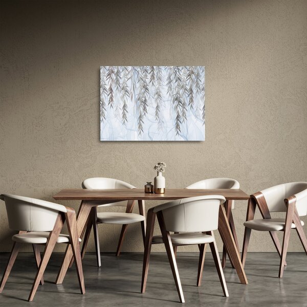 Staklena slika - Vrbove vejice na modrem ozadju (70x50 cm)