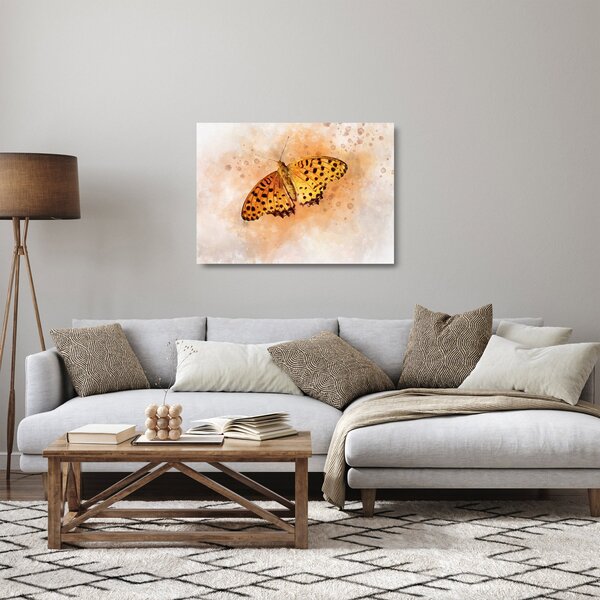Staklena slika - Oranžni metulj, akvarel (70x50 cm)