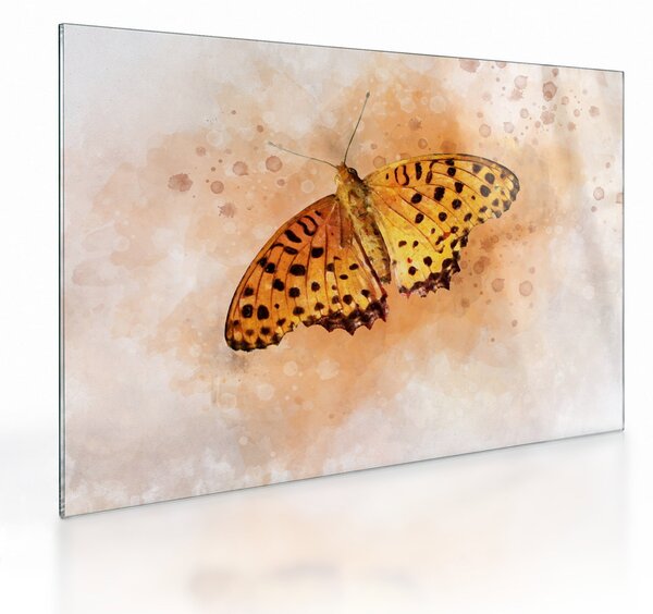 Staklena slika - Oranžni metulj, akvarel (70x50 cm)