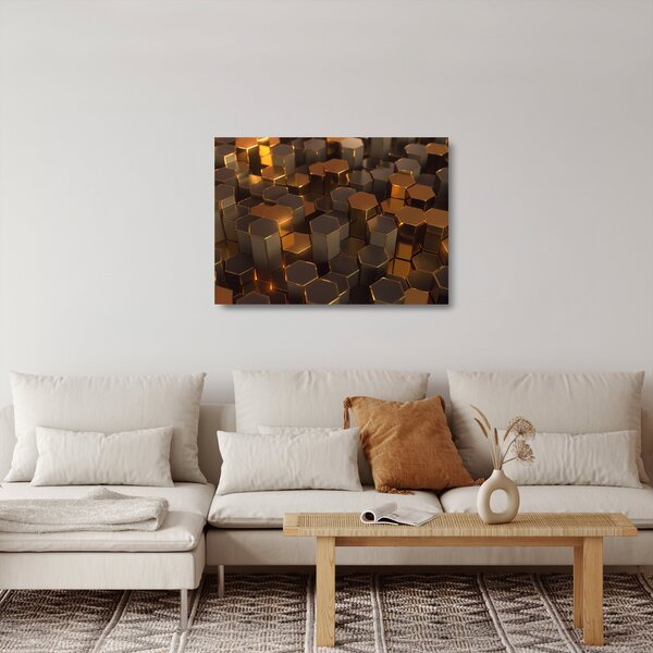Staklena slika - Bronasti šesterokotniki (70x50 cm)