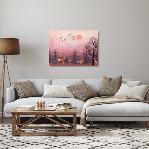 Staklena slika - Jelen v soju zahajajočega sonca (70x50 cm)