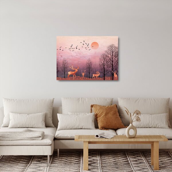Staklena slika - Jelen v soju zahajajočega sonca (70x50 cm)