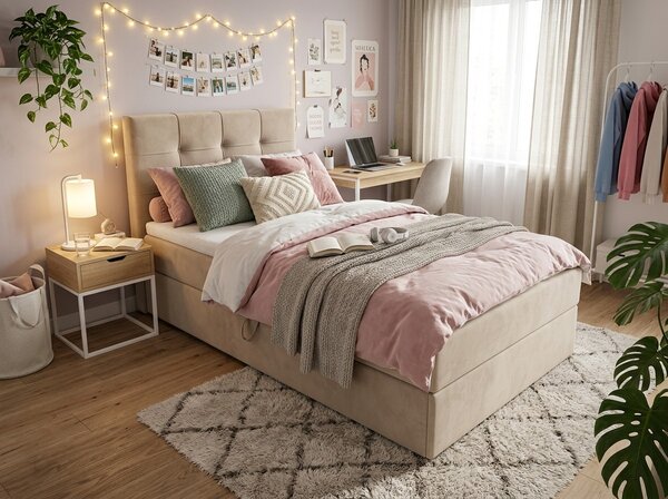 Tapecirani krevet boxspring DIRELIS TRINITY 90x200 cm bež Madrac: Bonell opružni madrac