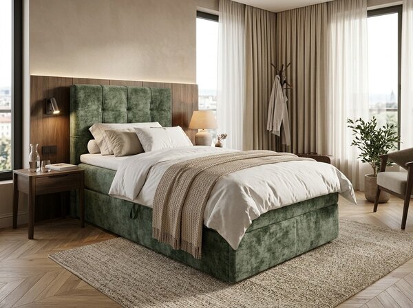 Tapecirani krevet boxspring DIRELIS VIBE 90x200 cm tamno zelena Madrac: Bonell opružni madrac