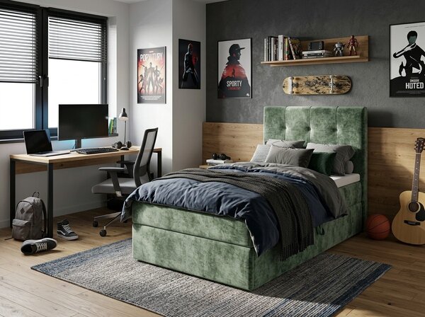 Tapecirani krevet boxspring DIRELIS VIBE 90x200 cm tamno zelena Madrac: Bonell opružni madrac