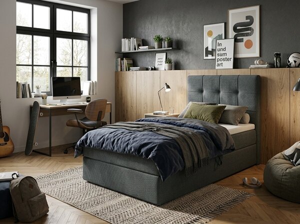 Tapecirani boxspring krevet DIRELIS VIBE 90x200 cm tamno siva Madrac: Bonell opružni madrac