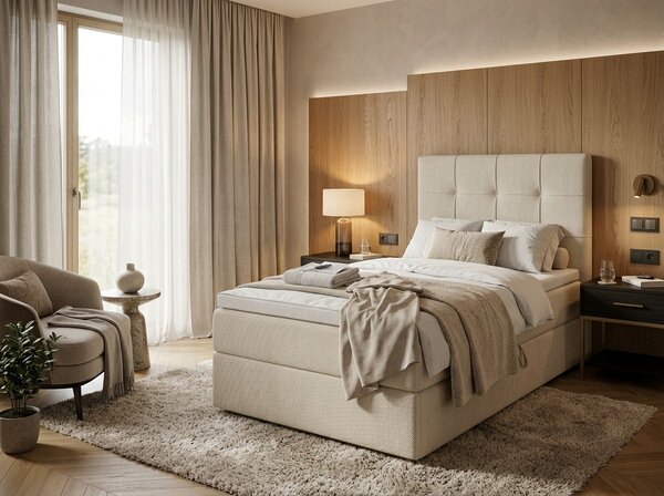 Tapecirani boxspring krevet DIRELIS VIBE 90x200 cm kremasti Madrac: Bonell opružni madrac