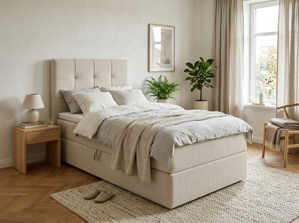 Tapecirani boxspring krevet DIRELIS VIBE 90x200 cm kremasti Madrac: Bonell opružni madrac